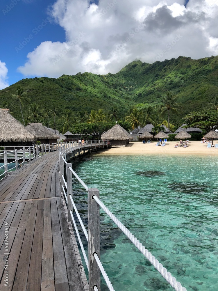 Tahitian bungalows over the ocean 