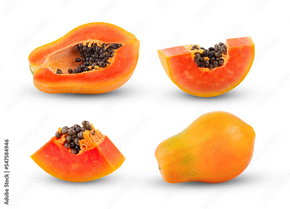 Fototapeta premium Set of papaya isolated on transparent png