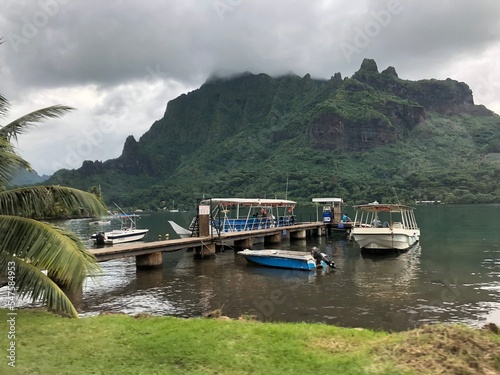Tahiti fishing village on a cloudy day