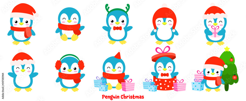 penguin christmas Flat Clipart, merry christmas penguin christmas Flat Clipart, merry christmas