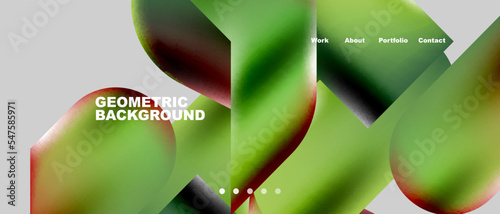 Glassmorphism landing page background template. Colorful glass shapes with metallic effect abstract composition for wallpaper, banner, background