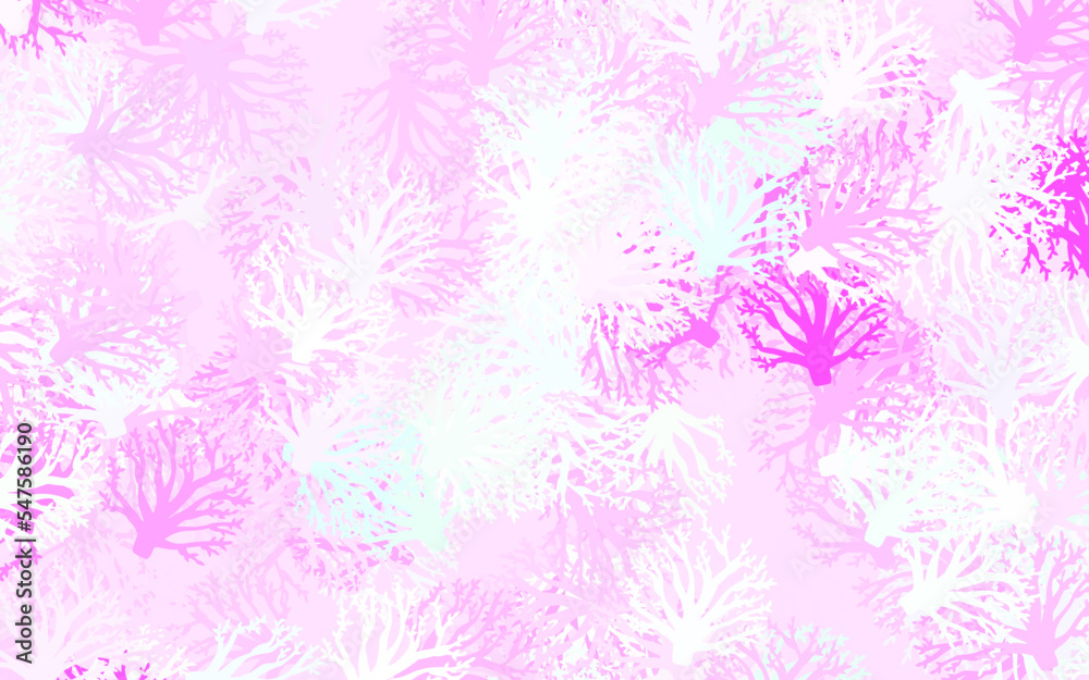 Light Pink, Green vector doodle background with branches, leaves.