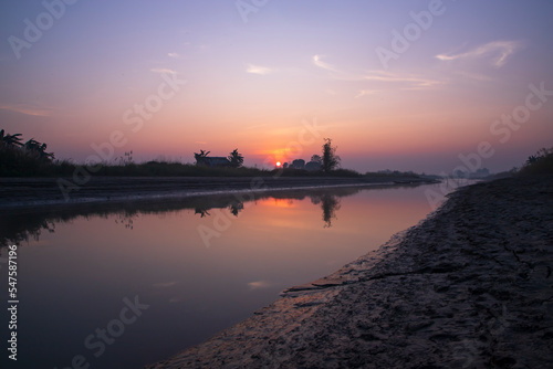 Beautiful Golden hour Sunrise landscape view near the Padma river in Bangladesh