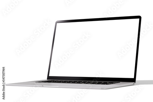 laptop mockup. Laptop in angled position with blank screen isolated on white background. Open laptop. copy space