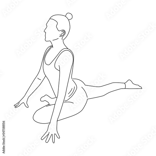 Line art of woman doing yoga exercise in pigeon pose vector.