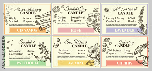 Obraz na plátně Scented candle packaging design, product label set