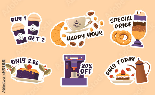 Sticker tag set design with special cafe offer