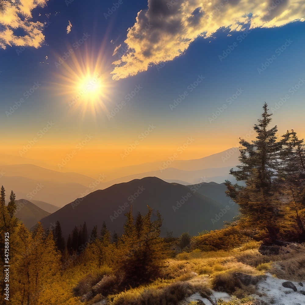 Naklejka premium sunset in the mountains