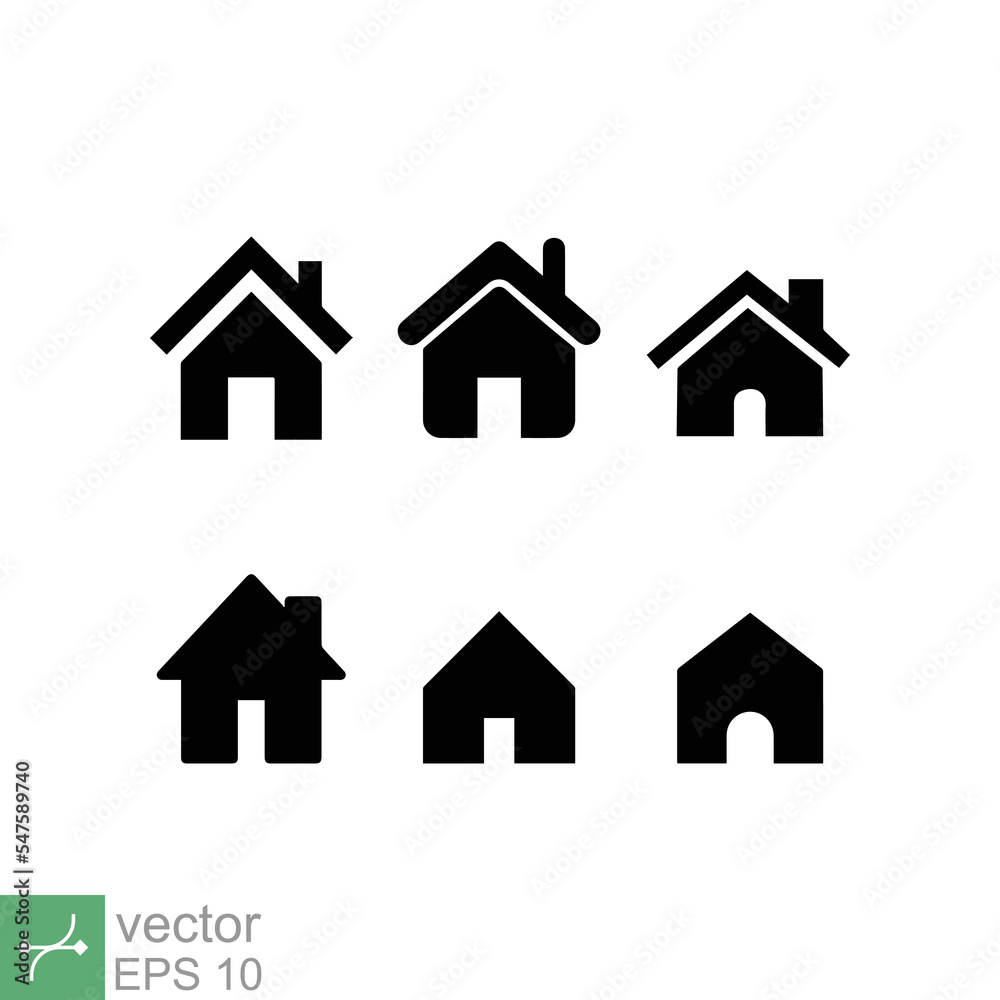 Home icon set. Simple flat style. Page, homepage symbol, house silhouette, web concept. Vector illustration isolated on white background. EPS 10. Home icon set. Simple flat style. Page, homepage symbol, house silhouette, web concept. Vector illustration isolated on white background. EPS 10.