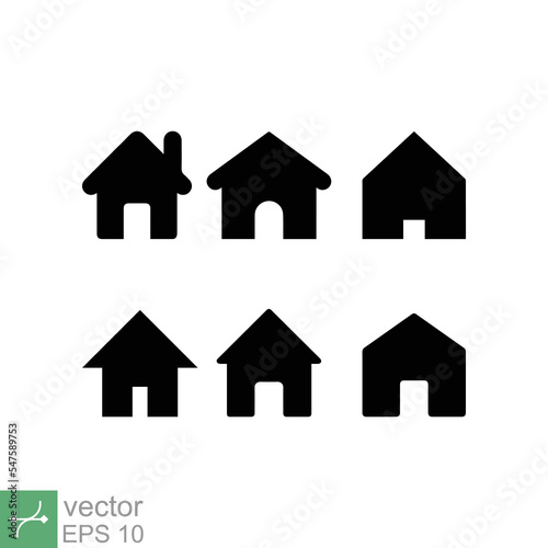 Home icon set. Simple flat style. Page, homepage symbol, house silhouette, web concept. Vector illustration isolated on white background. EPS 10.