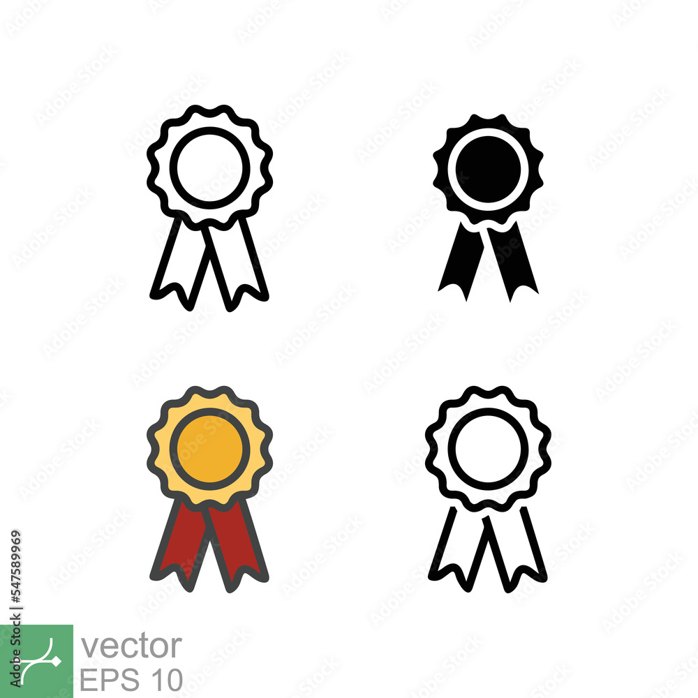 Award icon set. Simple flat, outline, solid style. Reward, recognition, honor, merit, medal, ribbon, rosette Medal, winner concept. Vector illustration isolated on white background. EPS 10.