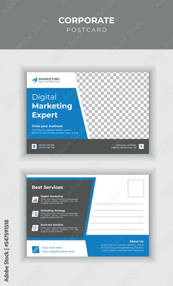 A stylized corporate postcard design