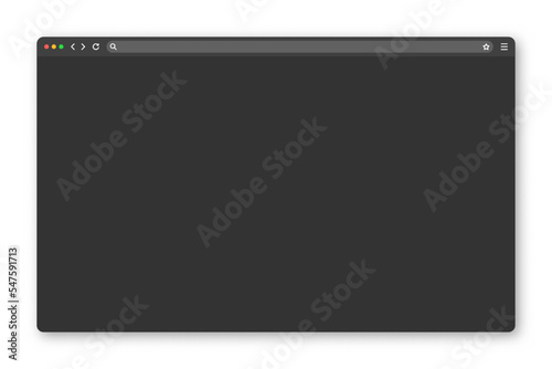 Blank web browser window with toolbar and search field. Modern website  internet page in flat style. Browser mockup for computer  tablet and smartphone. Dark mode. Vector illustration