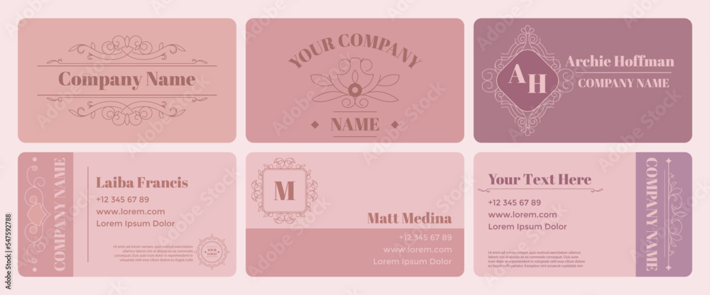 Business card template design set with retro decor