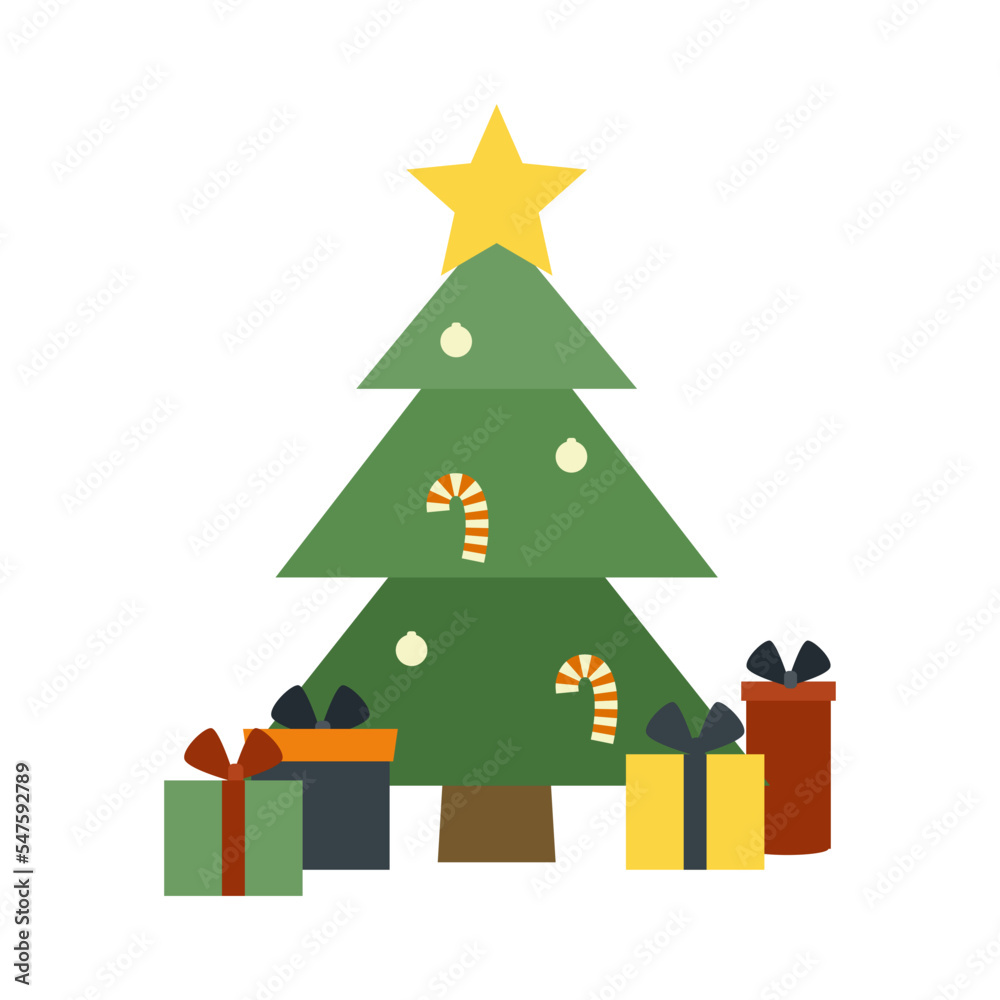 クリスマスツリーとプレゼントボックスのイラスト クリスマスツリーとプレゼントボックスのイラスト