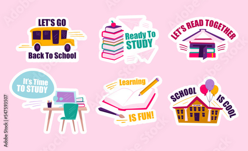 Sticker design set with back to school concept