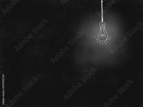 White lightbulb line drawing on black background illustration