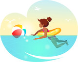 baby girl swimming in the sea illustration