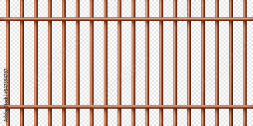 Realistic dark wooden lattice, rural picket fence. Farm or village house boundary, garden enclosing planks. Detailed wooden jail cage. Criminal background mockup. Creative vector illustration