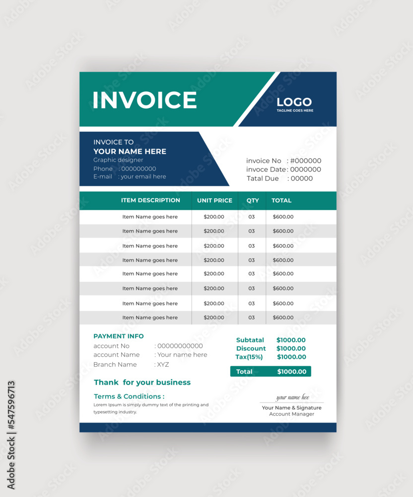 Business corporate minimal invoice design template Business corporate minimal invoice design template