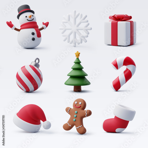 3D collection of Christmas element, Merry Christmas and happy new year greeting concept.