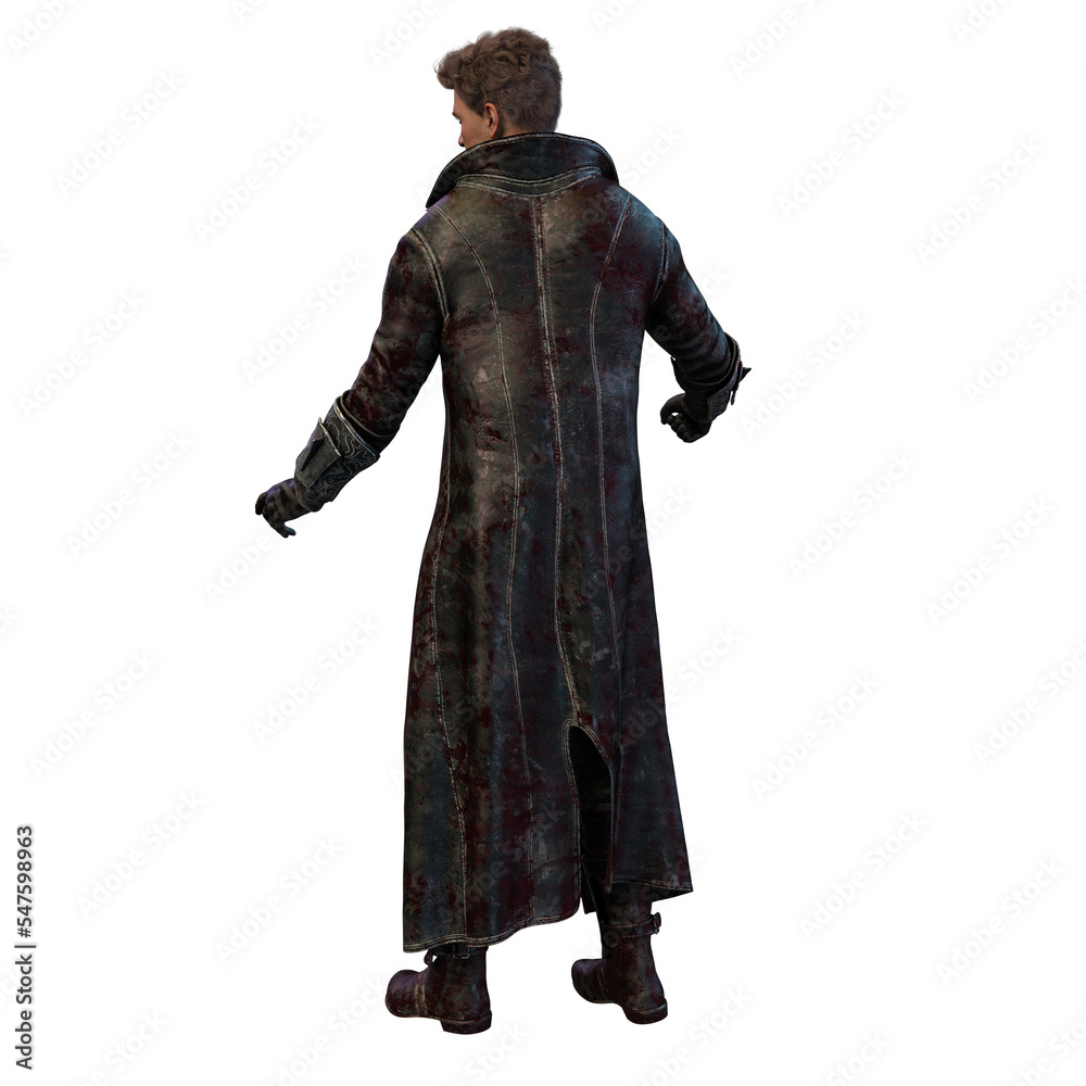 Brooding warrior epic fantasy man in a long jacket, 3D Illustration, 3D Rendering