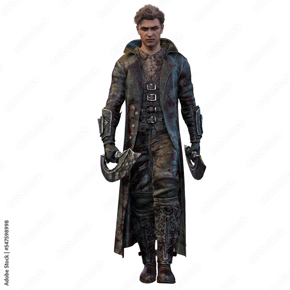 Brooding warrior epic fantasy man in a long jacket, 3D Illustration, 3D Rendering Brooding warrior epic fantasy man in a long jacket, 3D Illustration, 3D Rendering
