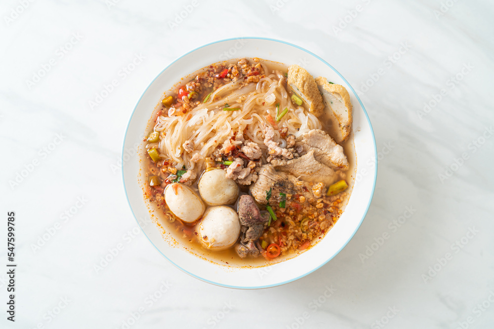 noodles with pork and meatballs in spicy soup noodles with pork and meatballs in spicy soup