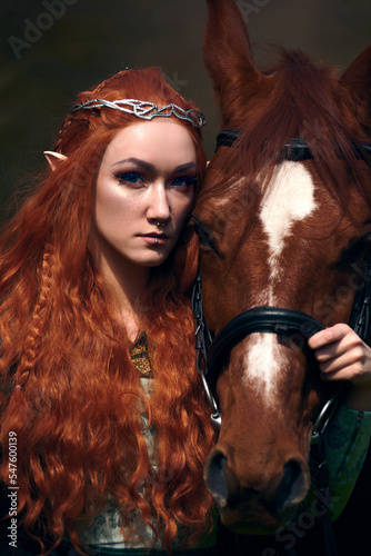 forest elf girl with a horse 