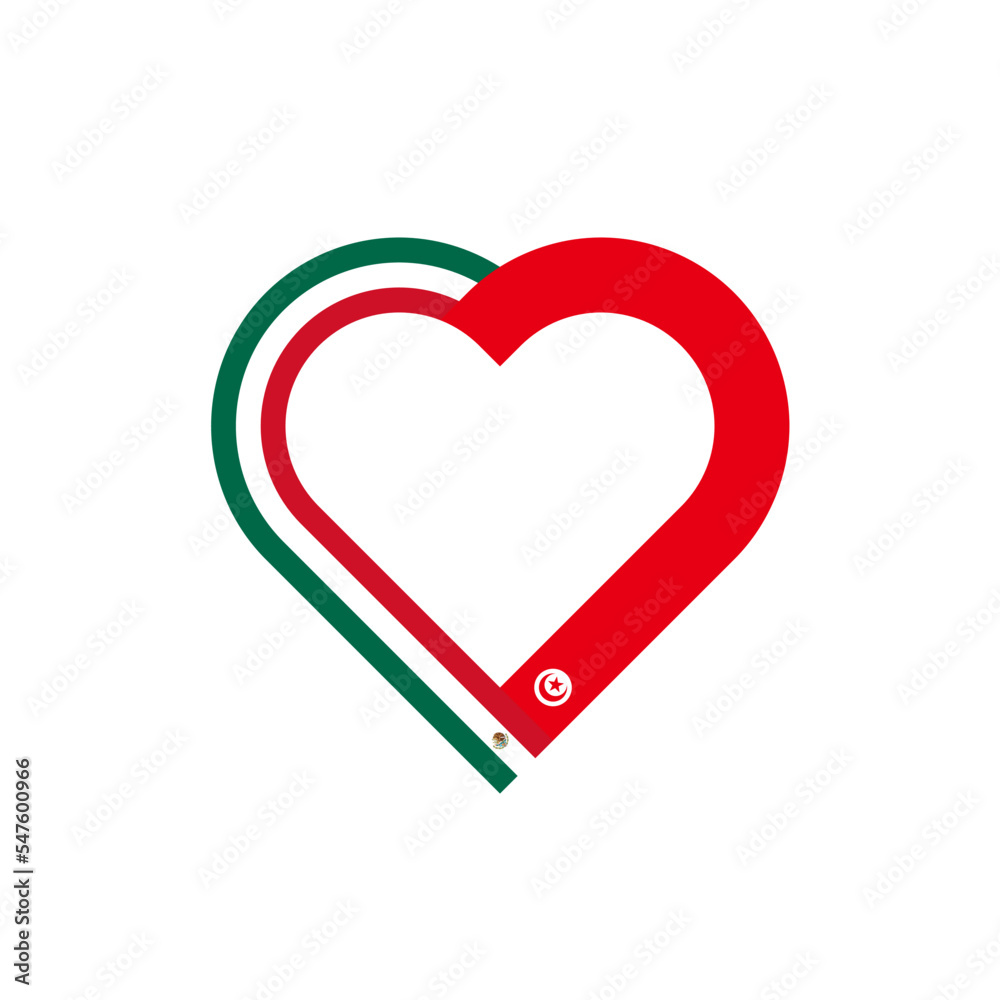 friendship concept. heart ribbon icon of mexico and tunisia flags. vector illustration isolated on white background friendship concept. heart ribbon icon of mexico and tunisia flags. vector illustration isolated on white background