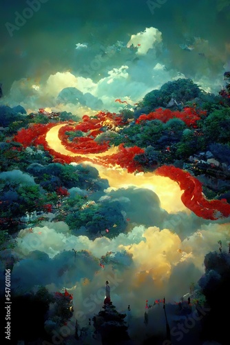Ancient chinese city. Lunar new year. Fantasy scenary