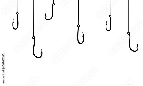 Hanging fishing hook vector illustration on a white background. Ocean fish trap concept.