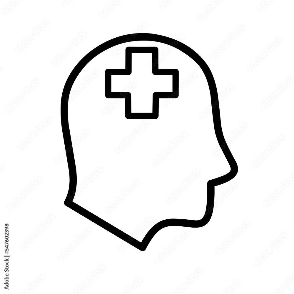Head vector icon with care and health symbol on white background. Design concept about brain health. Head vector icon with care and health symbol on white background. Design concept about brain health.