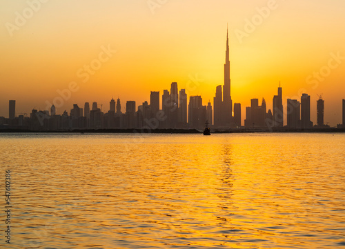 Dubai  UAE - 10.07.2022 View of Dubai skyline  shot made from Dubai creek harbor. City
