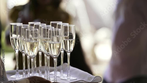 Glasses of champagne on the tray 