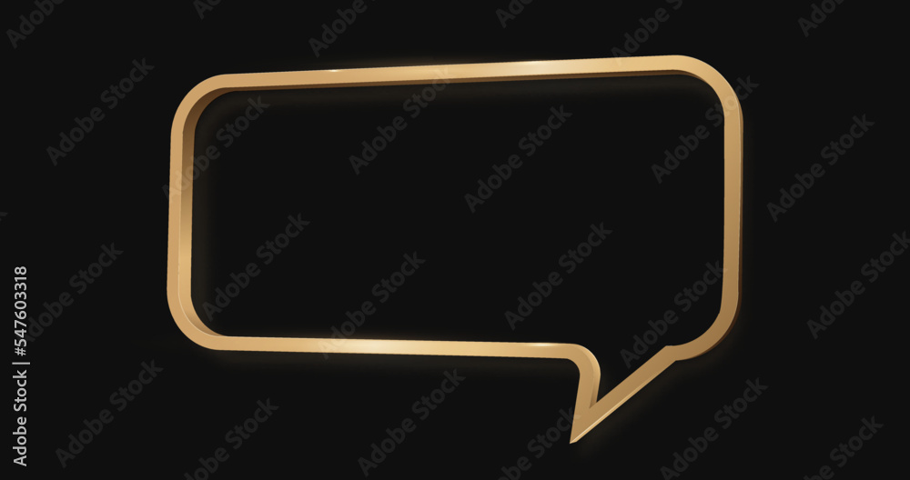 Golden speech bubble luxury icon on dark background. Vector illustration