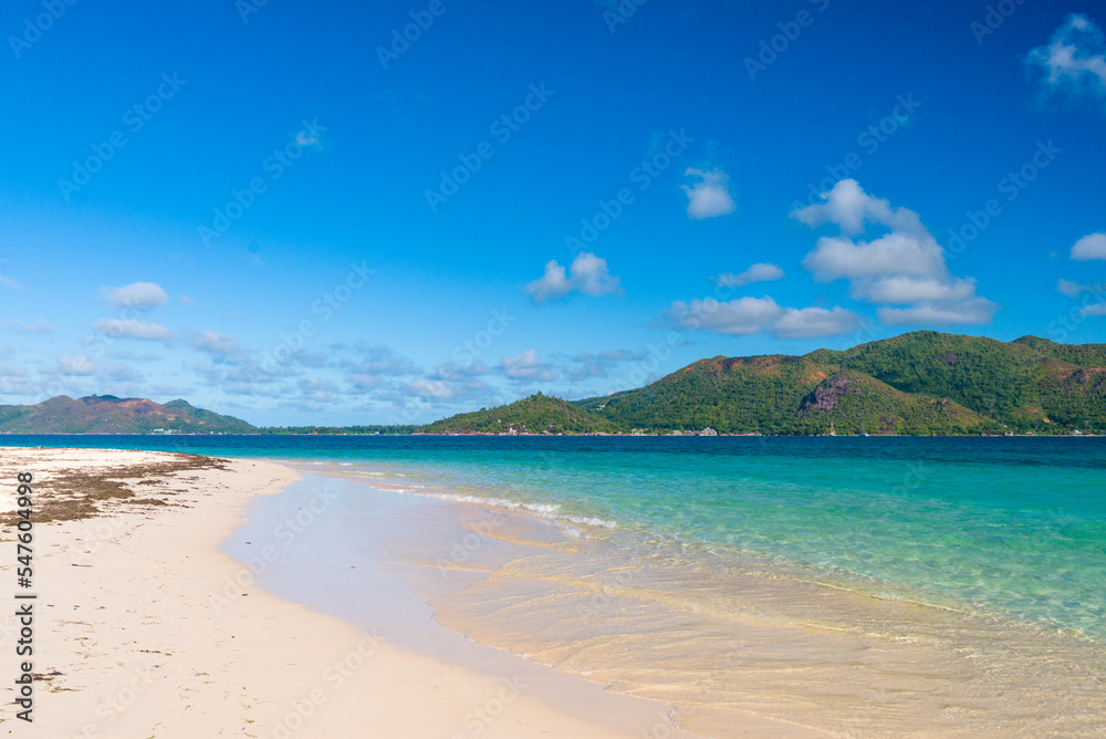 A view from Curieuse island on Praslin island in Seychelles