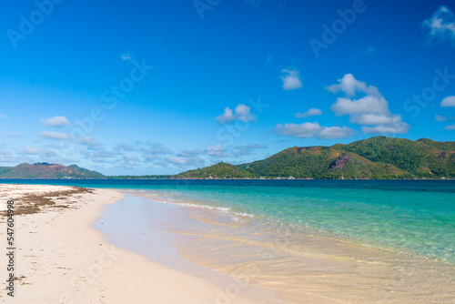 A view from Curieuse island on Praslin island in Seychelles