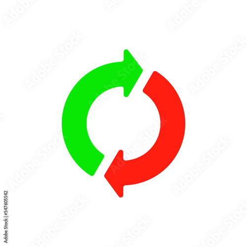 Exchange flat symbol, cyclic rotation icon, colored double arrow, repeat, circle recycling sign. Vector illustration