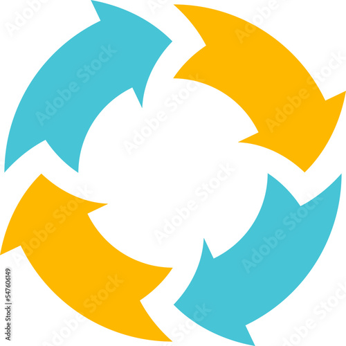 Scrum info graphic diagram element vector set illustration. Agile diagram, recycle symbol and circle chart element collection. Group of blue and orange symbols for scrum methodology info graphic