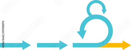 Scrum info graphic diagram element vector set illustration. Agile diagram, recycle symbol and circle chart element collection. Group of blue and orange symbols for scrum methodology info graphic