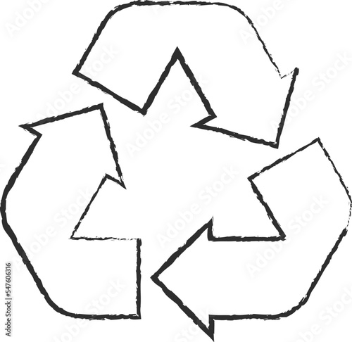 Chalked recycle triangle arrow symbols set vector illustration. White chalk style pictograms of reuse or recycling process, arrow cycle in triangle isolated on blackboard for enviromental infographic