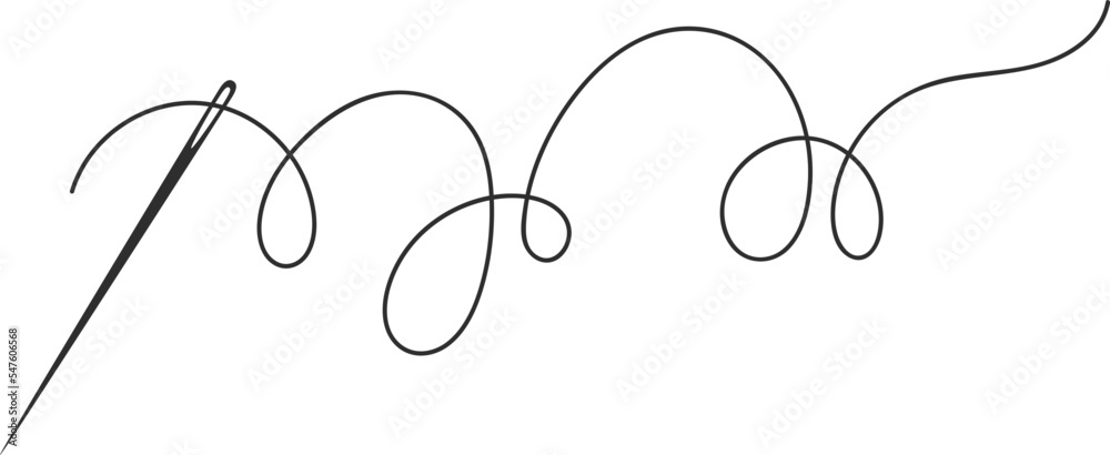 Needle and thread silhouette icon vector illustration. Tailor logo with needle symbol and curvy thread isolated on white background. Tailor sign template, sewing instrument design, fashion icon Needle and thread silhouette icon vector illustration. Tailor logo with needle symbol and curvy thread isolated on white background. Tailor sign template, sewing instrument design, fashion icon