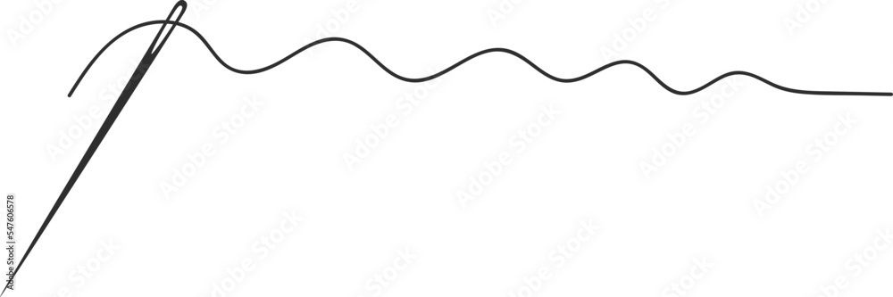 Needle and thread silhouette icon vector illustration. Tailor logo with needle symbol and curvy thread isolated on white background. Tailor sign template, sewing instrument design, fashion icon Needle and thread silhouette icon vector illustration. Tailor logo with needle symbol and curvy thread isolated on white background. Tailor sign template, sewing instrument design, fashion icon