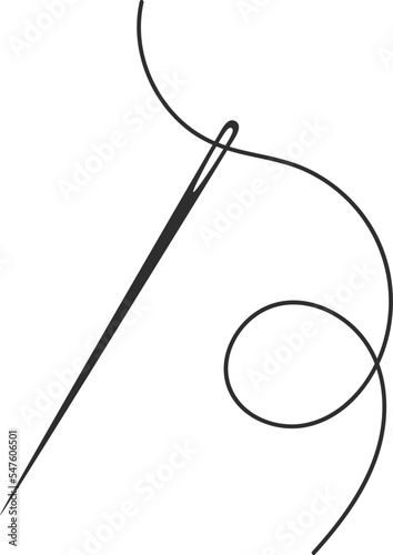 Needle and thread silhouette icon vector illustration. Tailor logo with needle symbol and curvy thread isolated on white background. Tailor sign template, sewing instrument design, fashion icon