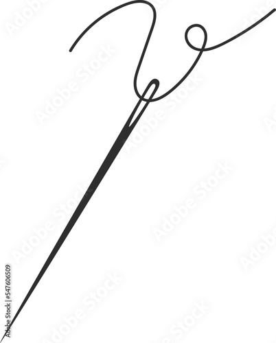 Needle and thread silhouette icon vector illustration. Tailor logo with needle symbol and curvy thread isolated on white background. Tailor sign template, sewing instrument design, fashion icon