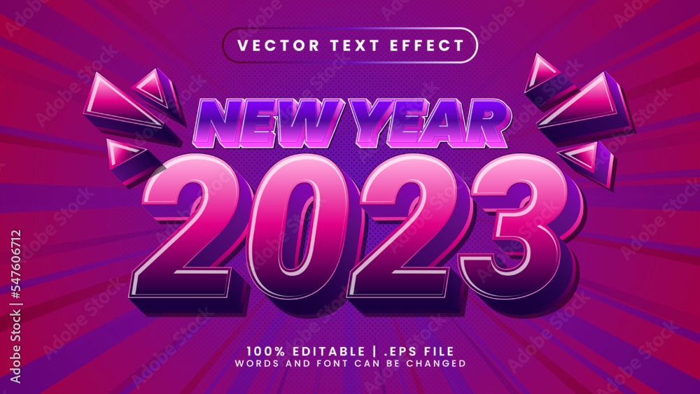 New year 2023 3d text effect with pink and purple text and background style