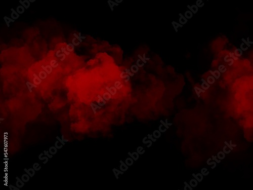 Fog and red waves in dark background. 3D illustration generated from a tablet, used as a background in abstract style.