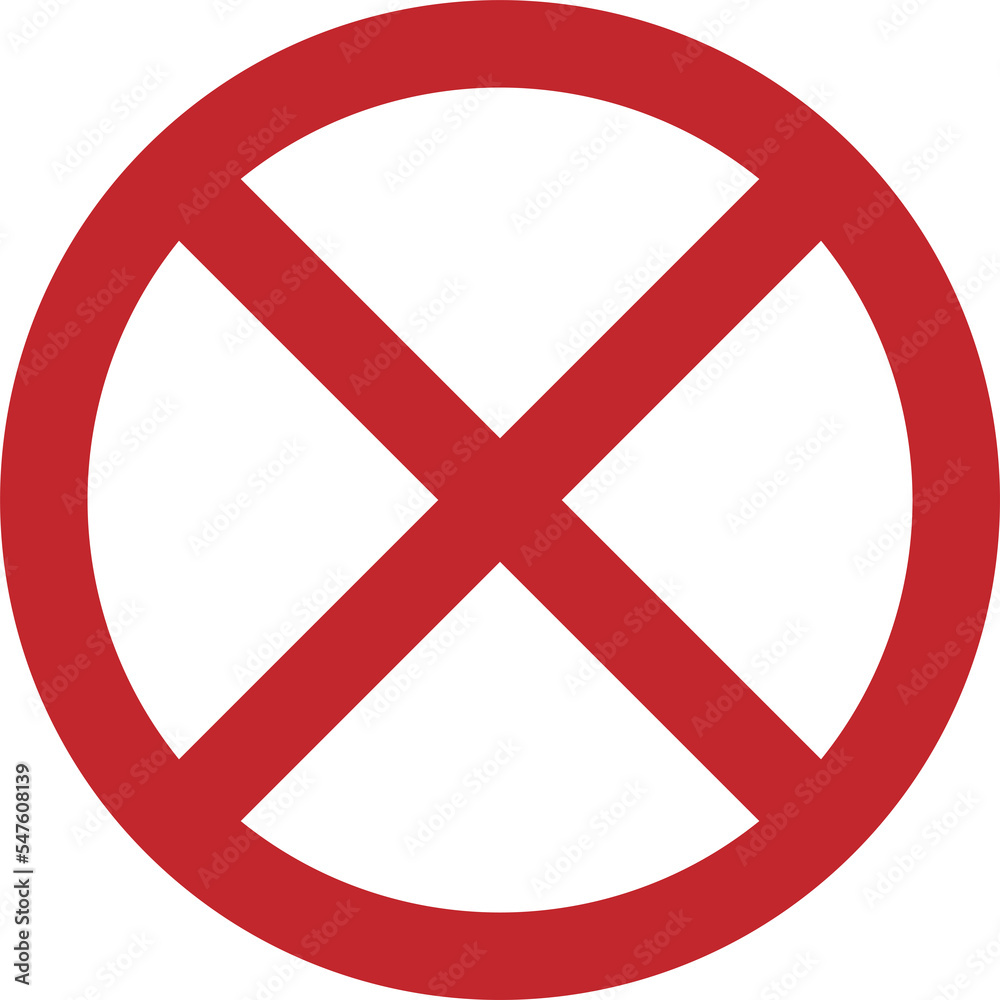 Big dark red do not round circle crossed sign, don't doing something, stop or prohibited isolated tranparent prohibited x circle sign