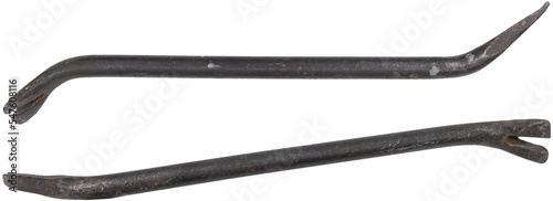 old used wrecking crowbar, pry bar Ends with teardrop nail puller.  isolated on a transparent background